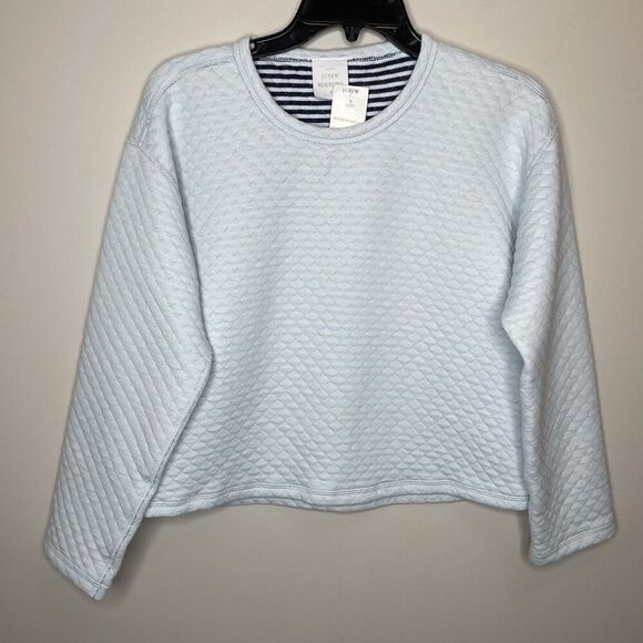 J.CREW Quilted Pullover Women Small Reversible NEW Blue Stripe Sweatshirt BY985 - Picture 1 of 16